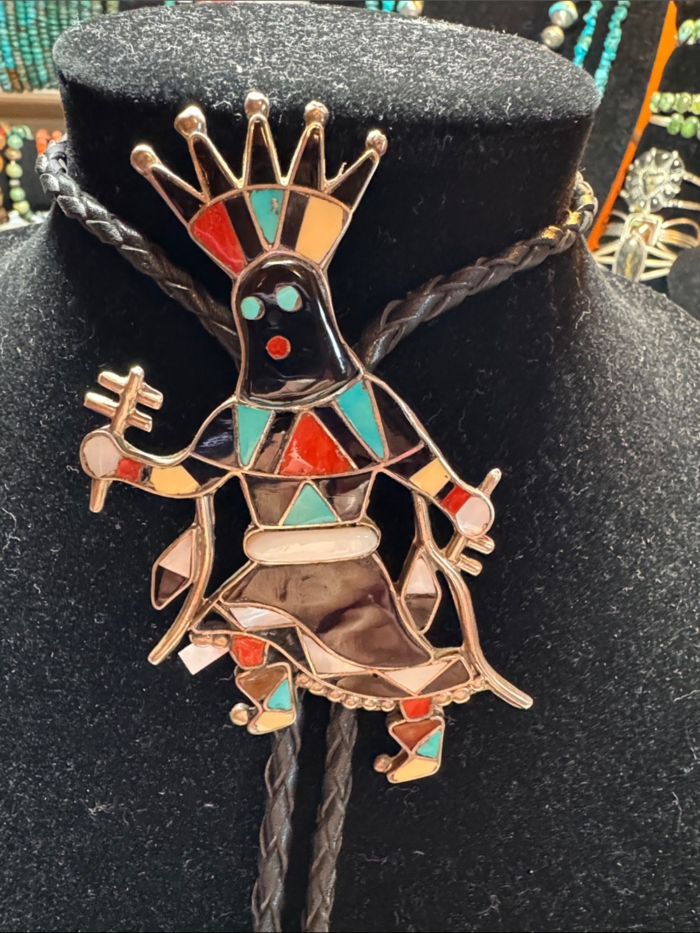 Zuni Sterling Multicolor Inlay Bolo Tie Necklace - Women Jewelry